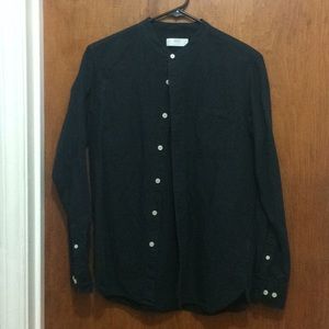 Linen collarless long sleeve blouse